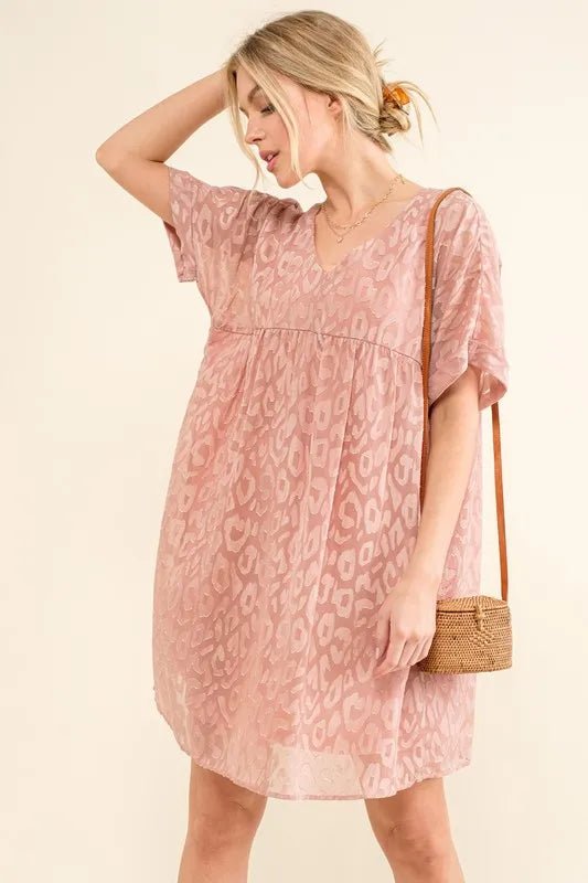 And the Why - Textured Leopard Print Mini Dress in Dusty Rose