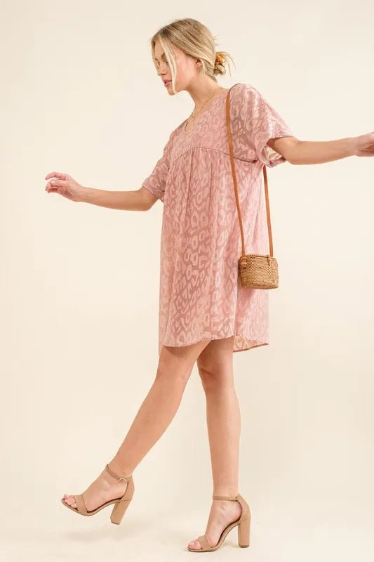 And the Why - Textured Leopard Print Mini Dress in Dusty Rose