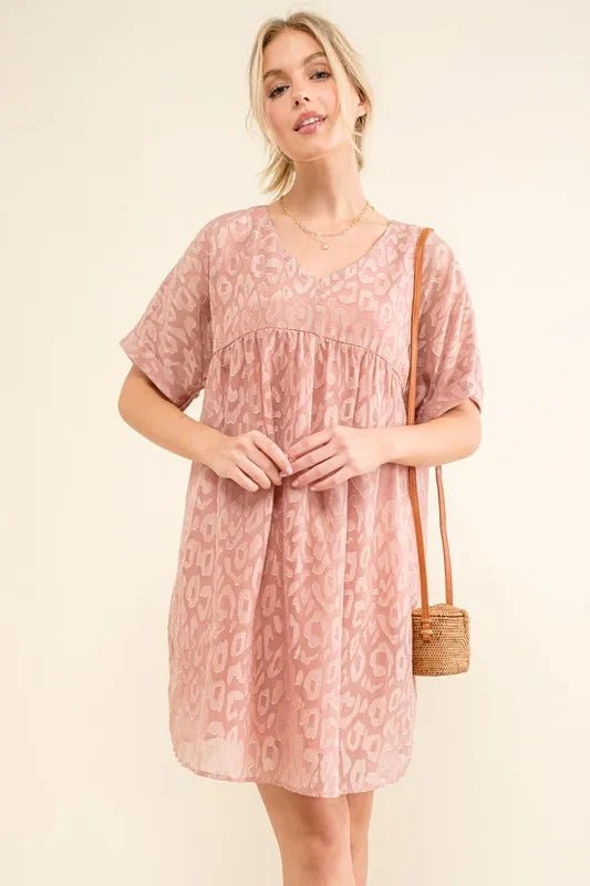 And the Why - Textured Leopard Print Mini Dress in Dusty Rose