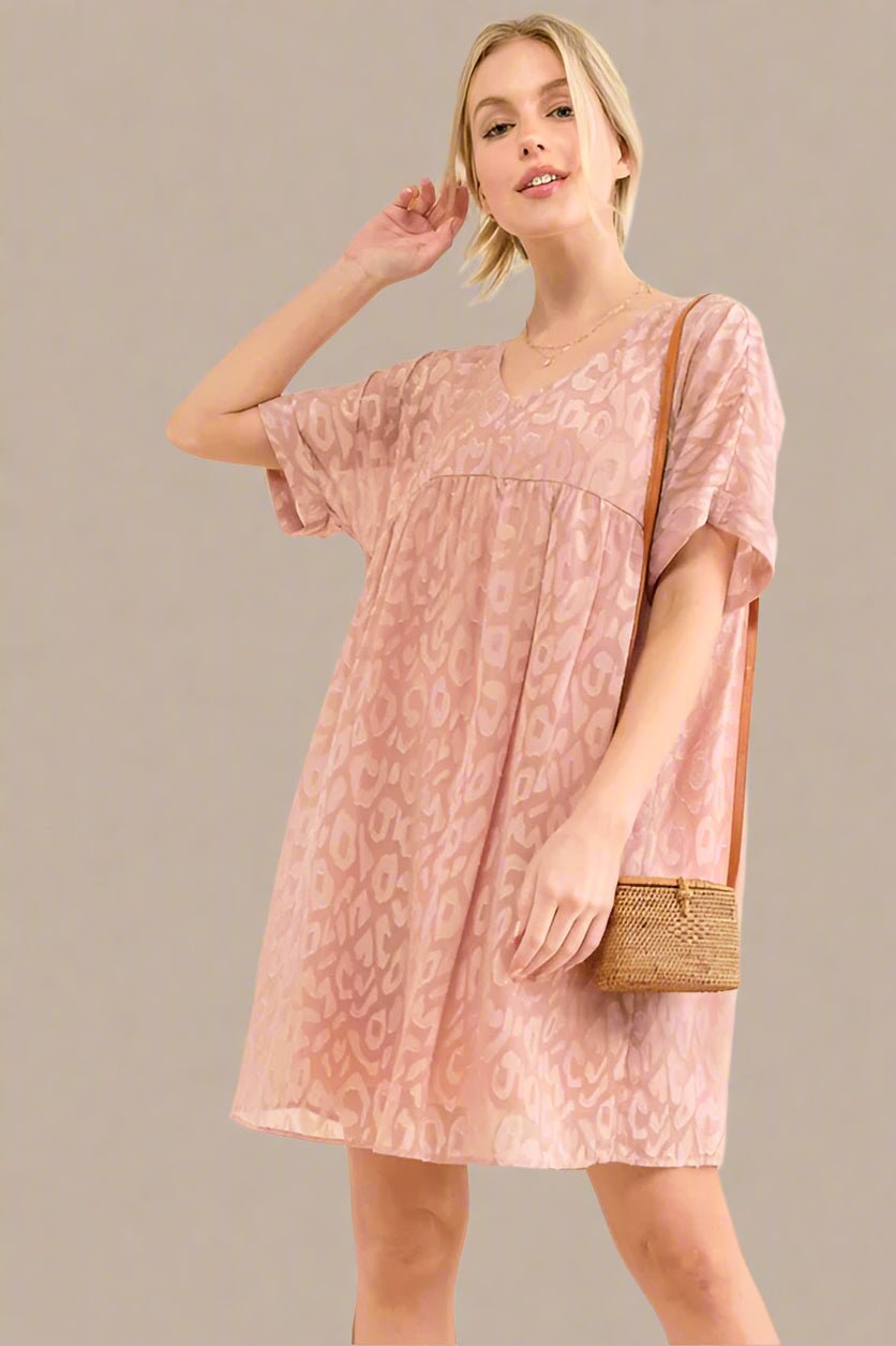 And the Why - Textured Leopard Print Mini Dress in Dusty Rose