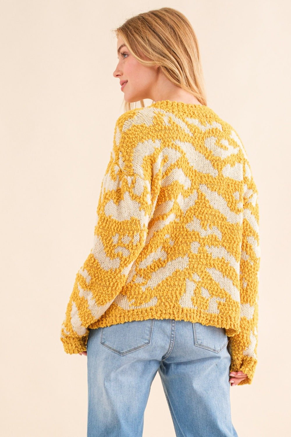 And the Why - Textured Pattern Contrast Sweater in Mustard