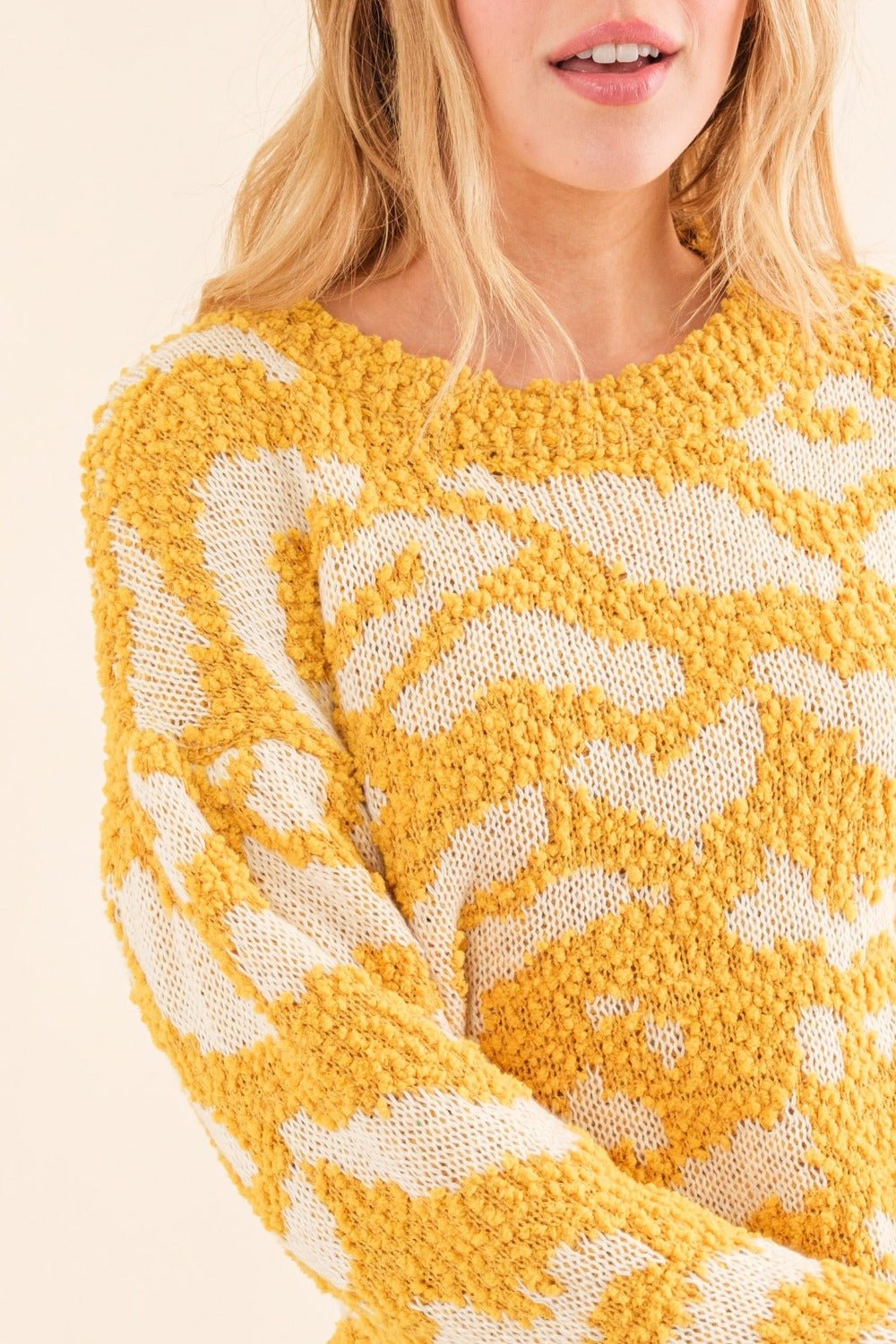 And the Why - Textured Pattern Contrast Sweater in Mustard