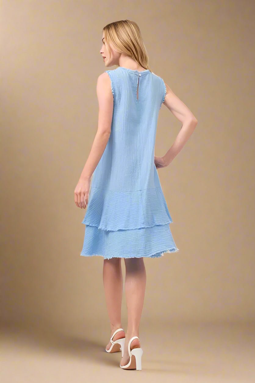 And the Why - Textured Sleeveless Tiered Dress in Sky Blue