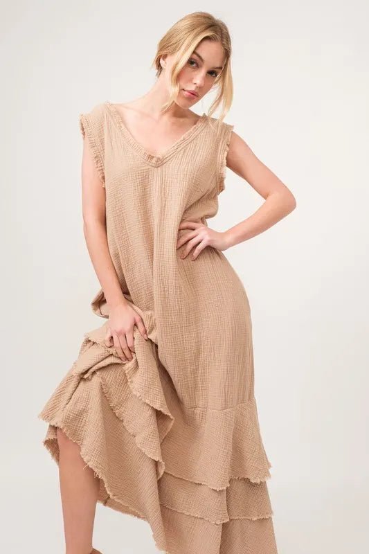 And the Why - Textured Tiered Maxi Dress in Soft Mocha
