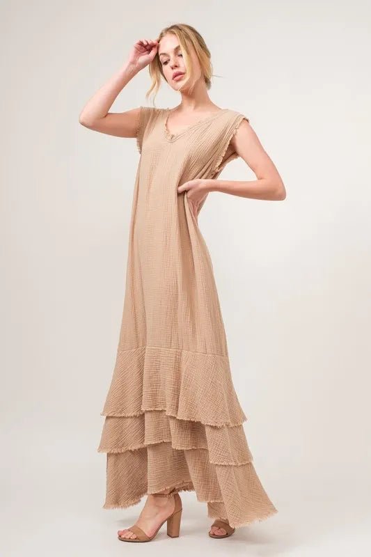 And the Why - Textured Tiered Maxi Dress in Soft Mocha