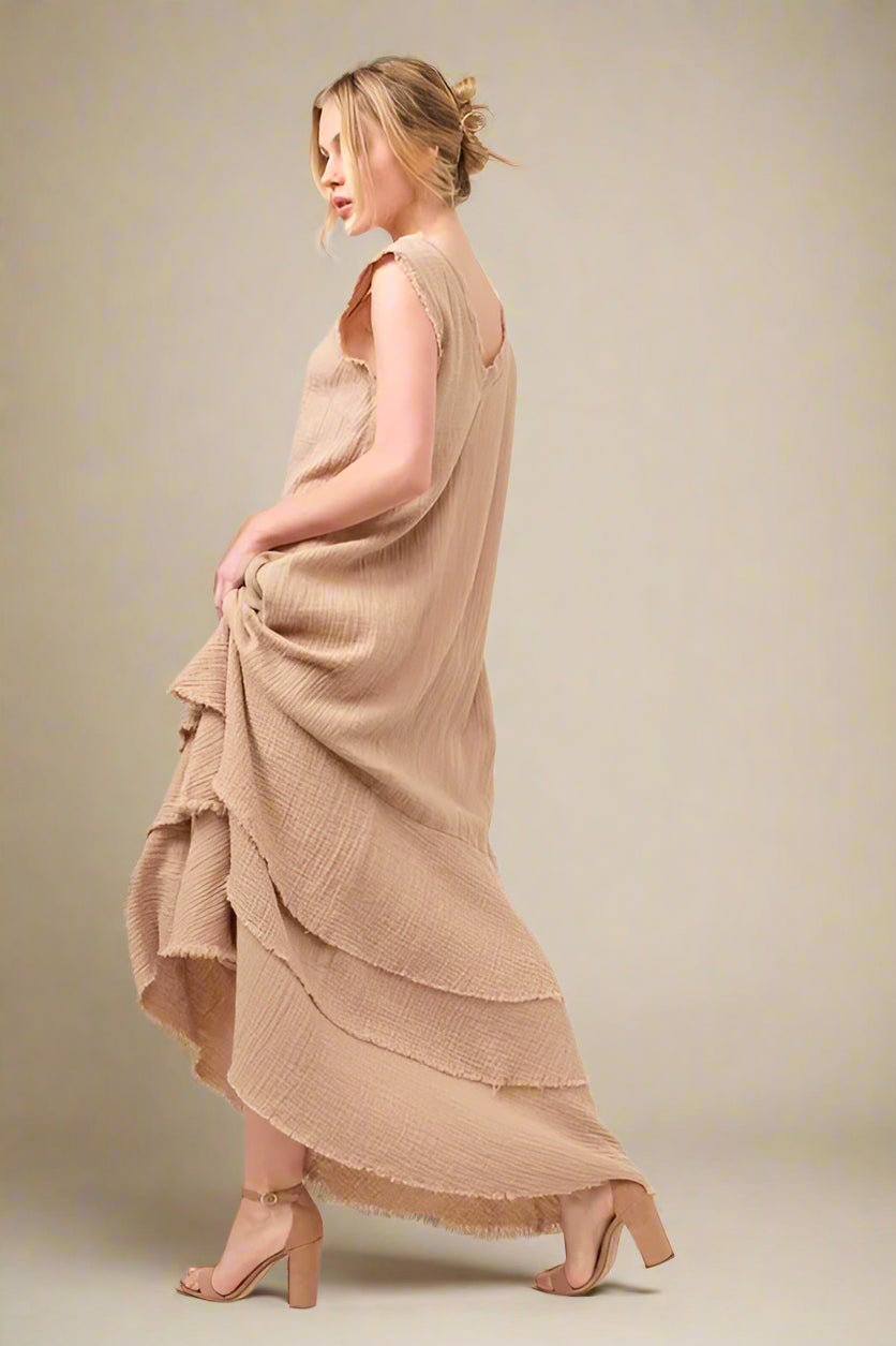 And the Why - Textured Tiered Maxi Dress in Soft Mocha