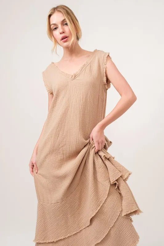 And the Why - Textured Tiered Maxi Dress in Soft Mocha