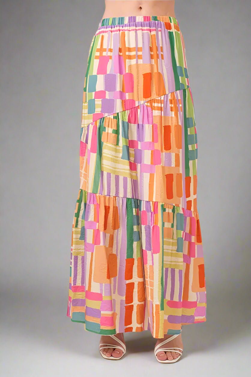 And the Why - Tiered Maxi Skirt – Rainbow Patchwork