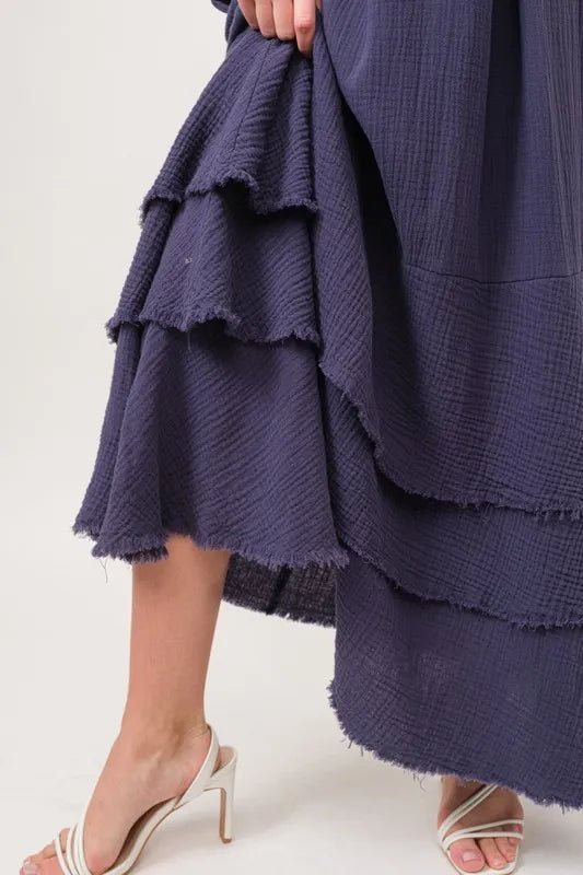 And the Why - Tiered Sleeveless Maxi Dress in Dusty Indigo