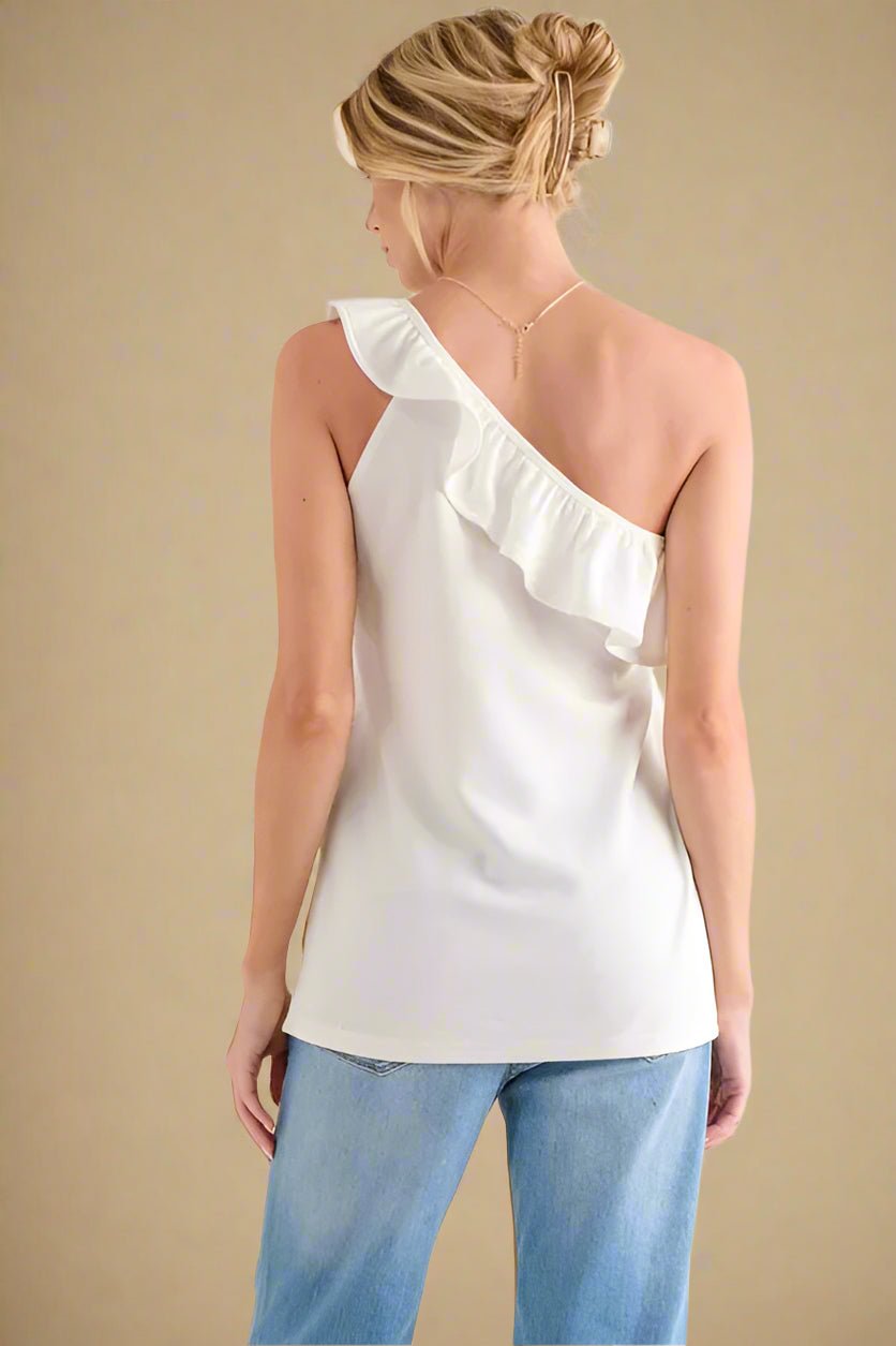 And the Why - White One - Shoulder Ruffle Top