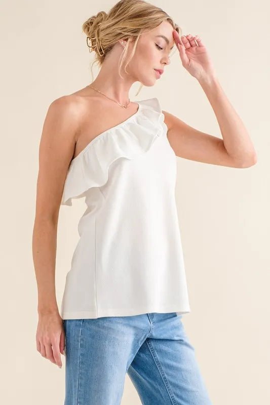 And the Why - White One - Shoulder Ruffle Top