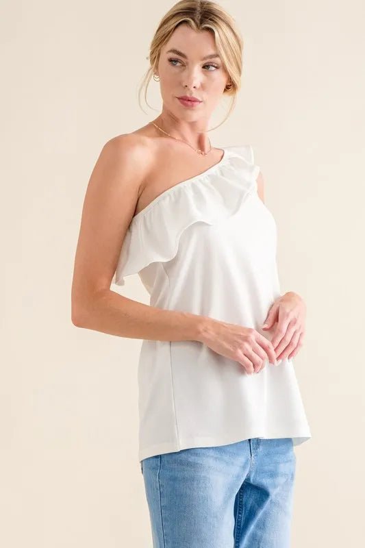 And the Why - White One - Shoulder Ruffle Top