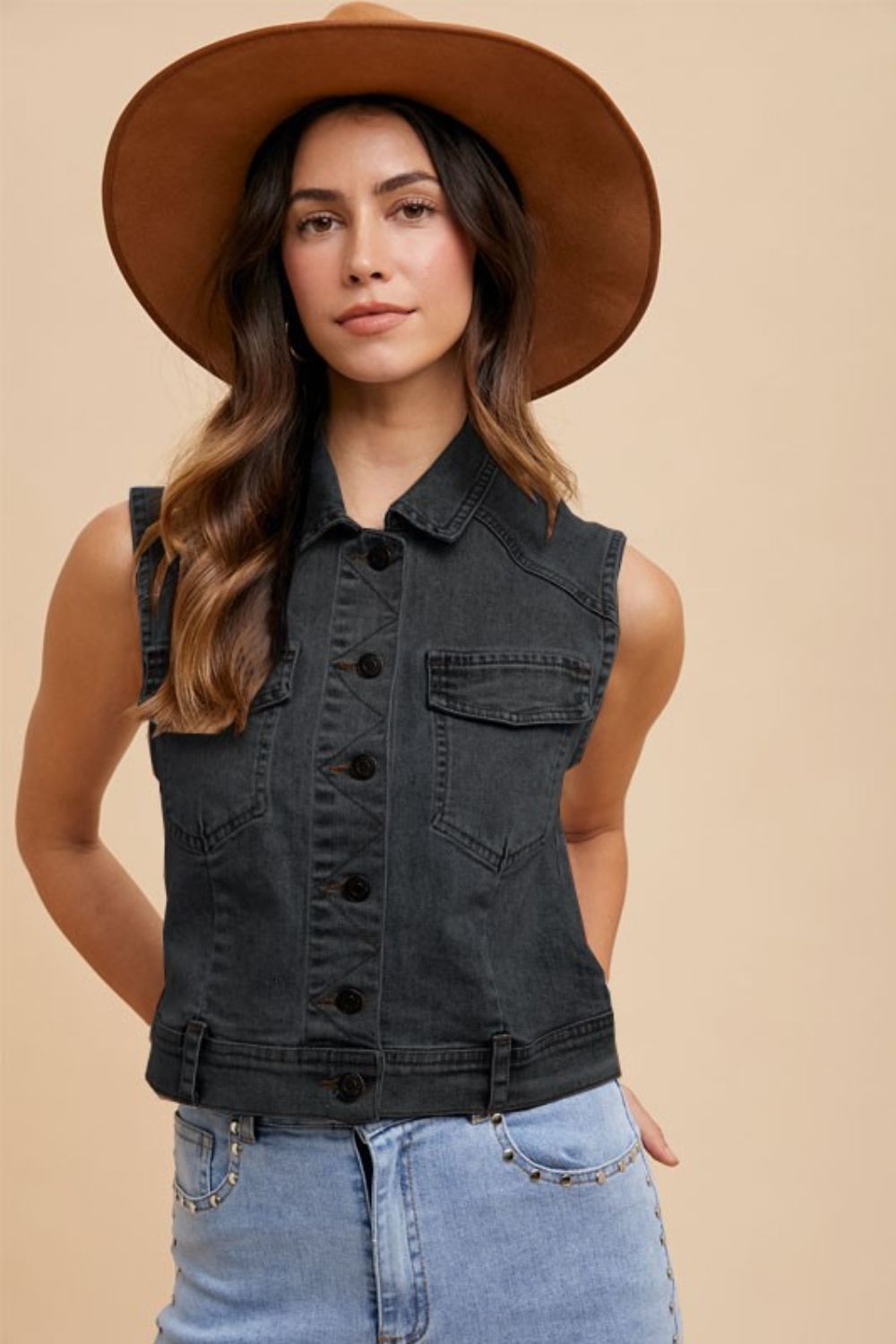 ANNIE WEAR - Black Button Down Denim Vest