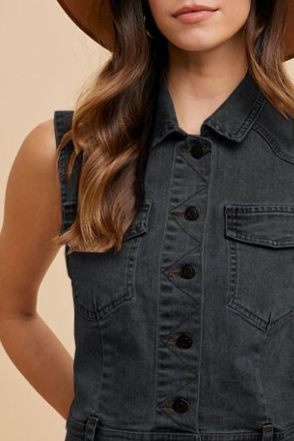 ANNIE WEAR - Black Button Down Denim Vest
