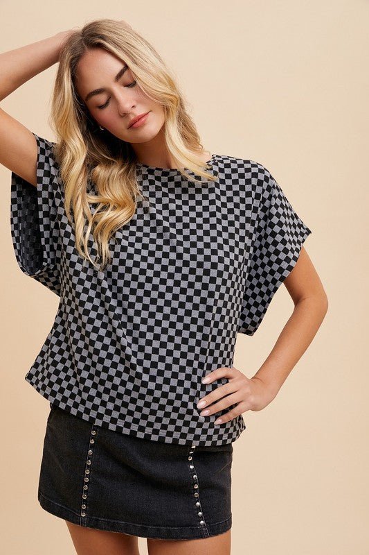 ANNIE WEAR - Black Checkered Short Sleeve T-Shirt