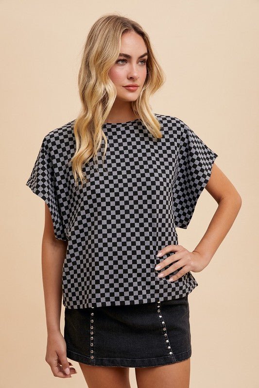 ANNIE WEAR - Black Checkered Short Sleeve T-Shirt