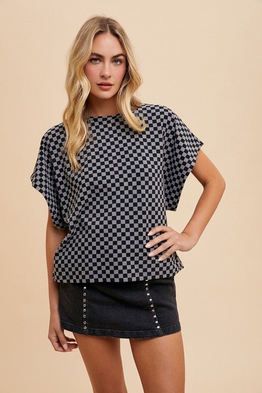 ANNIE WEAR - Black Checkered Short Sleeve T-Shirt