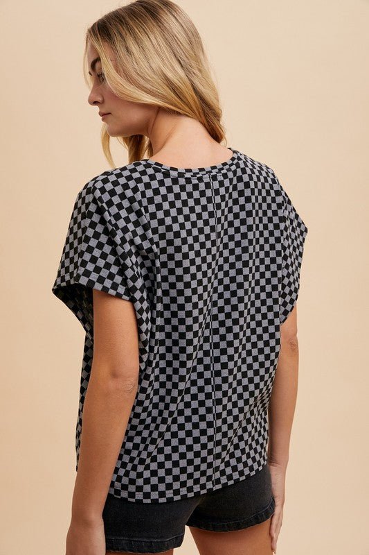 ANNIE WEAR - Black Checkered Short Sleeve T-Shirt