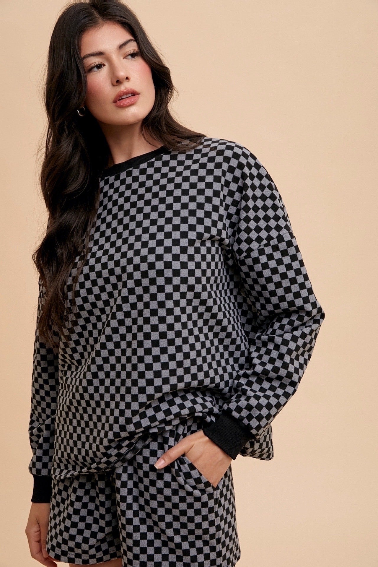 ANNIE WEAR - Black Checkered Top & Drawstring Shorts Set