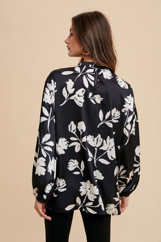 ANNIE WEAR - Black Floral Print Long Sleeve Blouse