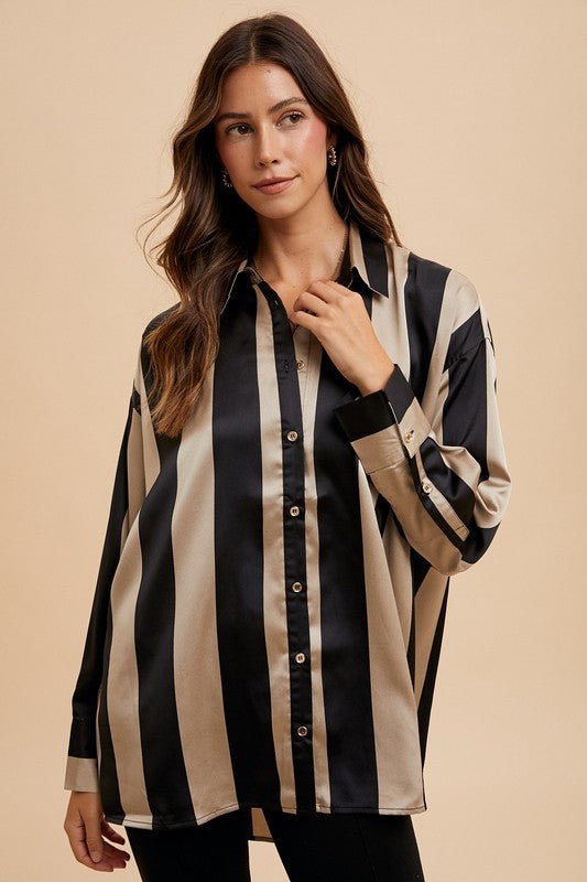 ANNIE WEAR - Black & Khaki Striped Button Up Shirt