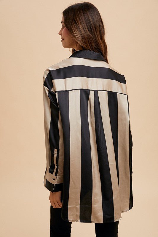 ANNIE WEAR - Black & Khaki Striped Button Up Shirt