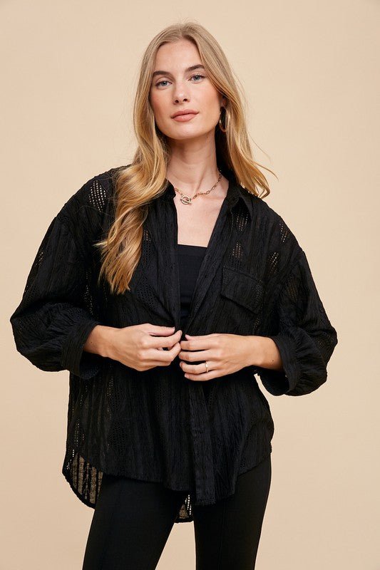 ANNIE WEAR - Black Openwork Relaxed Fit Shirt