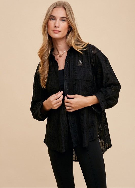 ANNIE WEAR - Black Openwork Relaxed Fit Shirt