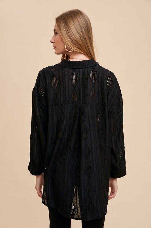 ANNIE WEAR - Black Openwork Relaxed Fit Shirt