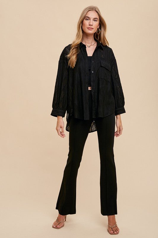 ANNIE WEAR - Black Openwork Relaxed Fit Shirt