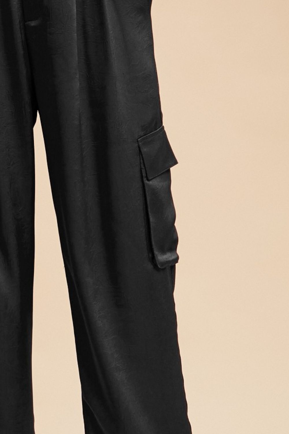 ANNIE WEAR - Black Wide Leg Satin Cargo Pants