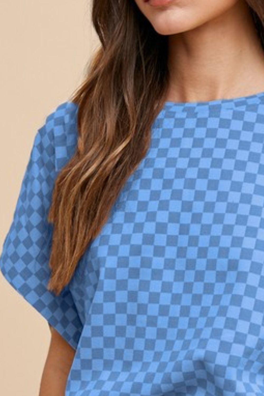 ANNIE WEAR - Blue Checkered Short Sleeve T-Shirt