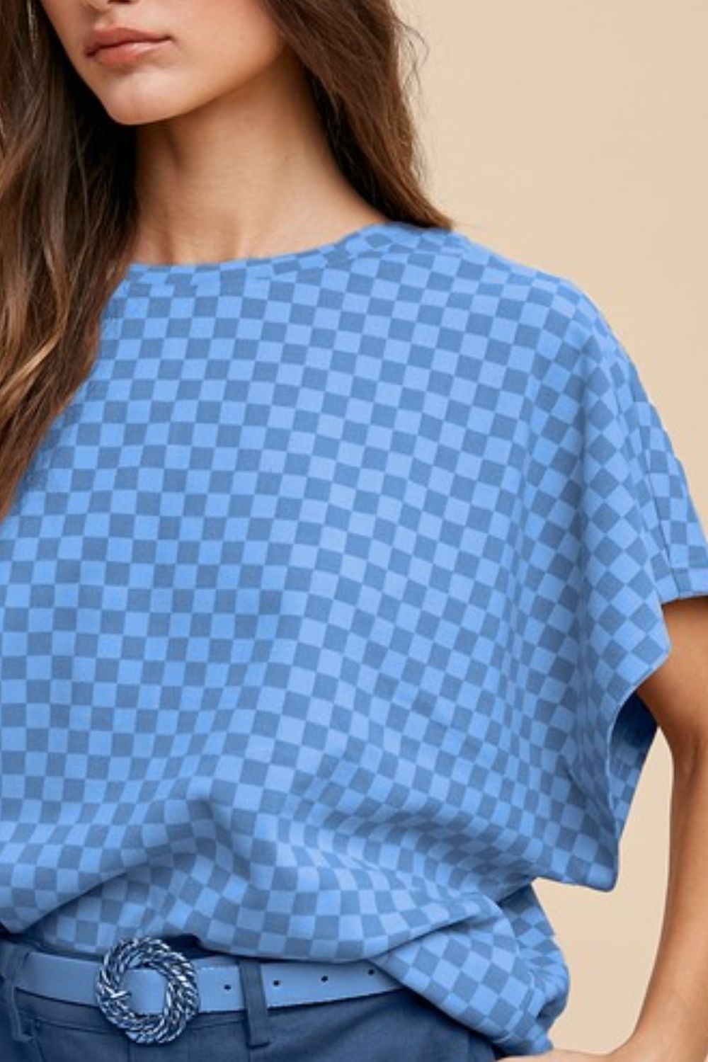 ANNIE WEAR - Blue Checkered Short Sleeve T-Shirt