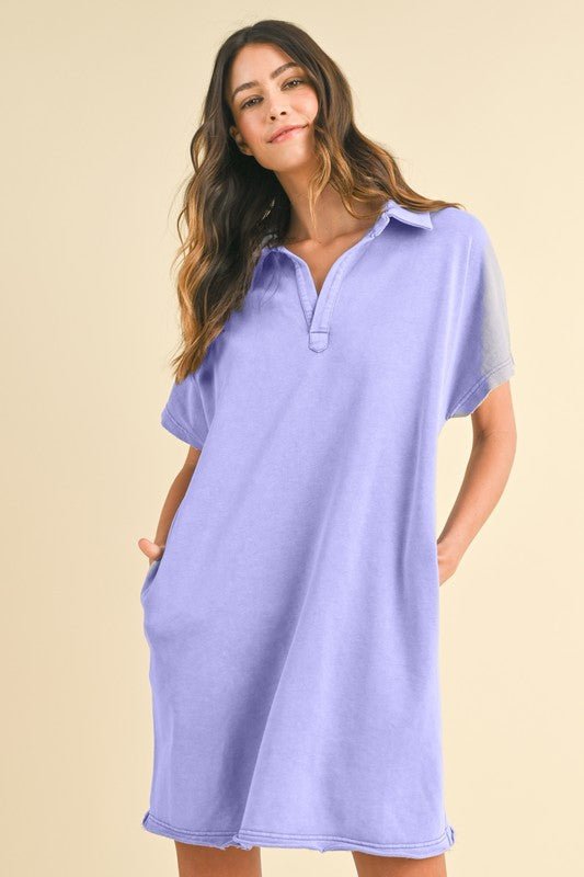 ANNIE WEAR - Blue - Purple Mineral Washed Short Sleeve Mini Dress