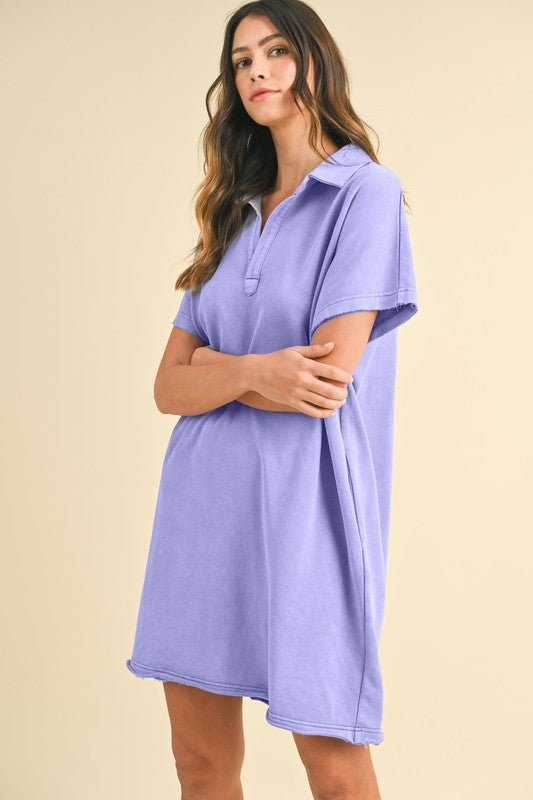 ANNIE WEAR - Blue - Purple Mineral Washed Short Sleeve Mini Dress
