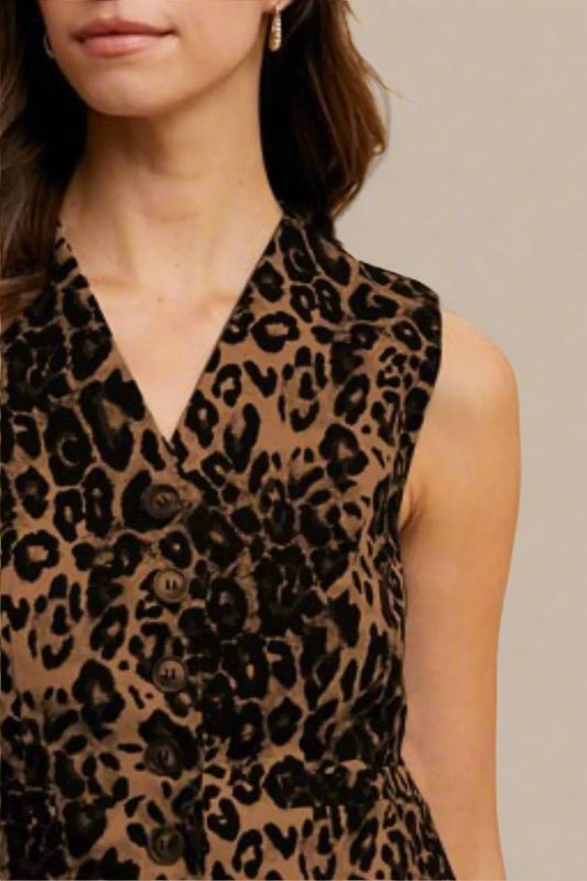 ANNIE WEAR - Brown Leopard Print Button Front Vest Top