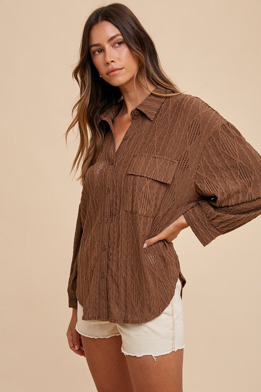 ANNIE WEAR - Brown Openwork Relaxed Fit Shirt
