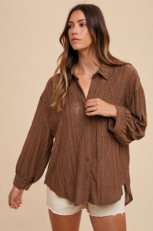 ANNIE WEAR - Brown Openwork Relaxed Fit Shirt