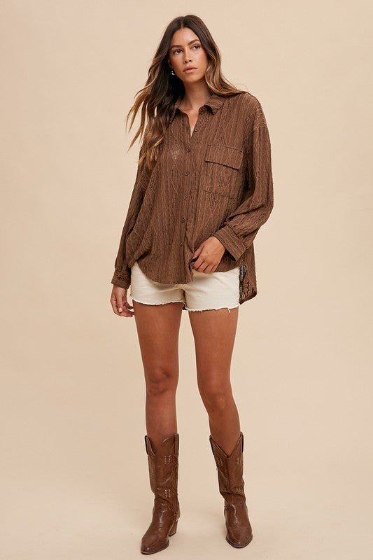 ANNIE WEAR - Brown Openwork Relaxed Fit Shirt