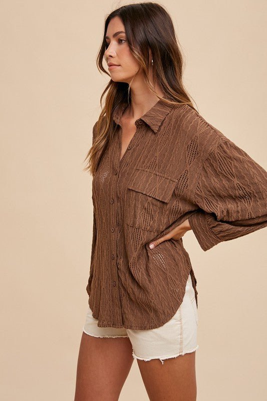ANNIE WEAR - Brown Openwork Relaxed Fit Shirt