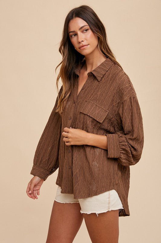 ANNIE WEAR - Brown Openwork Relaxed Fit Shirt