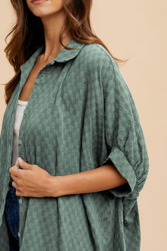 ANNIE WEAR - Checkered Half Sleeve Shirt in Dark Sage