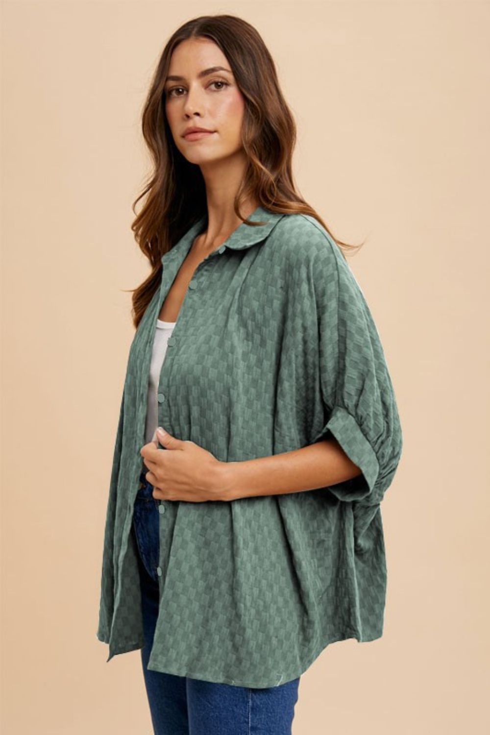 ANNIE WEAR - Checkered Half Sleeve Shirt in Dark Sage