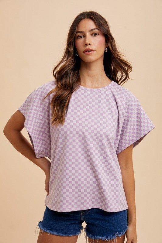 ANNIE WEAR - Checkered Short Sleeve T-Shirt in Lavender