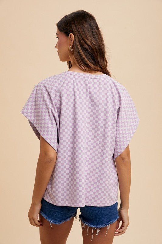 ANNIE WEAR - Checkered Short Sleeve T-Shirt in Lavender