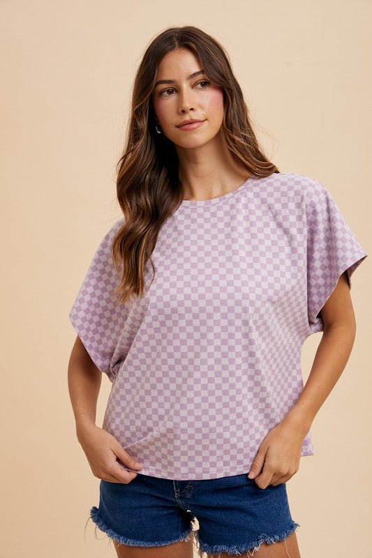ANNIE WEAR - Checkered Short Sleeve T-Shirt in Lavender