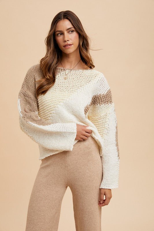 ANNIE WEAR - Color Block Sweater in Taupe