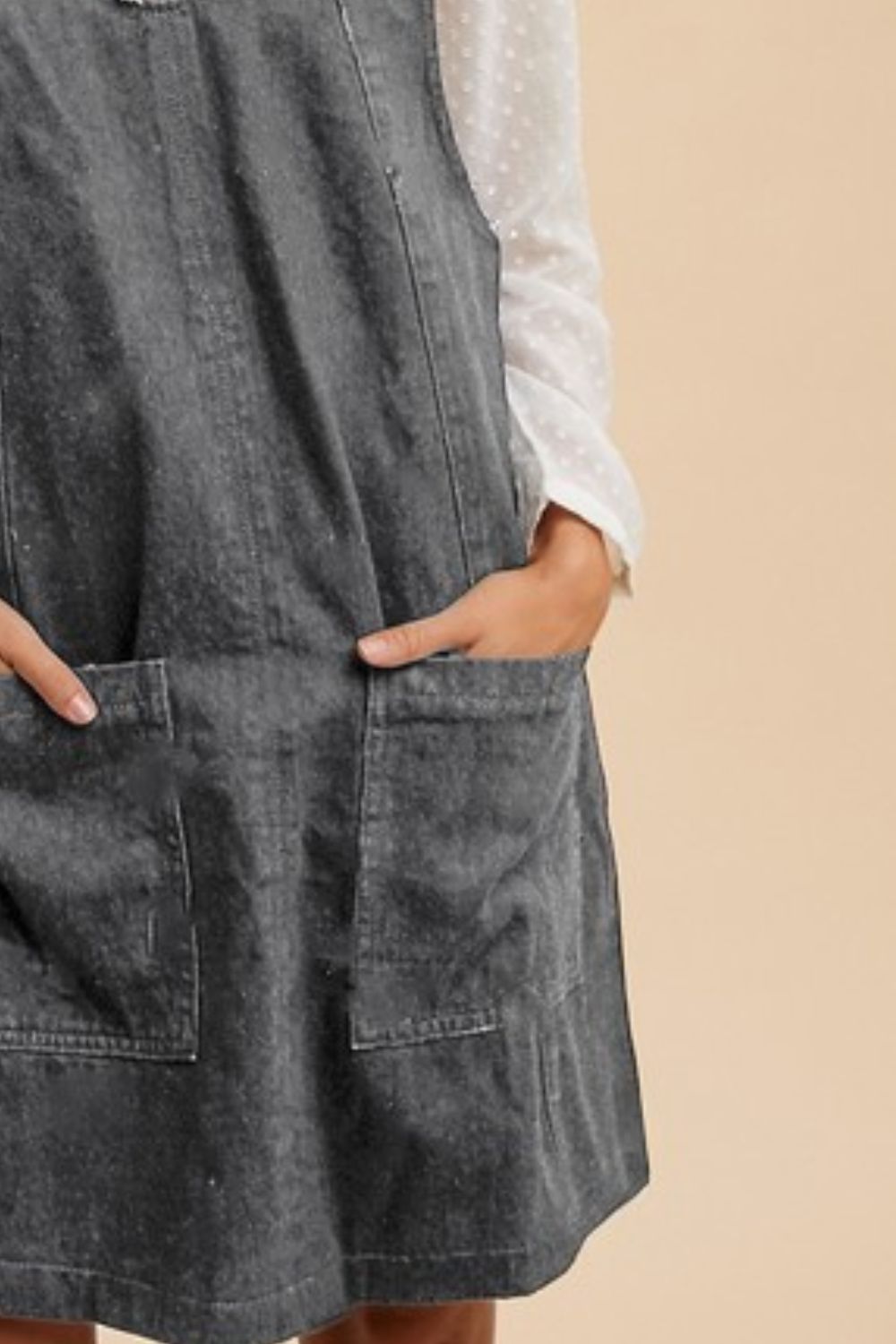 ANNIE WEAR - Denim Overall Mini Dress with Pockets in Charcoal