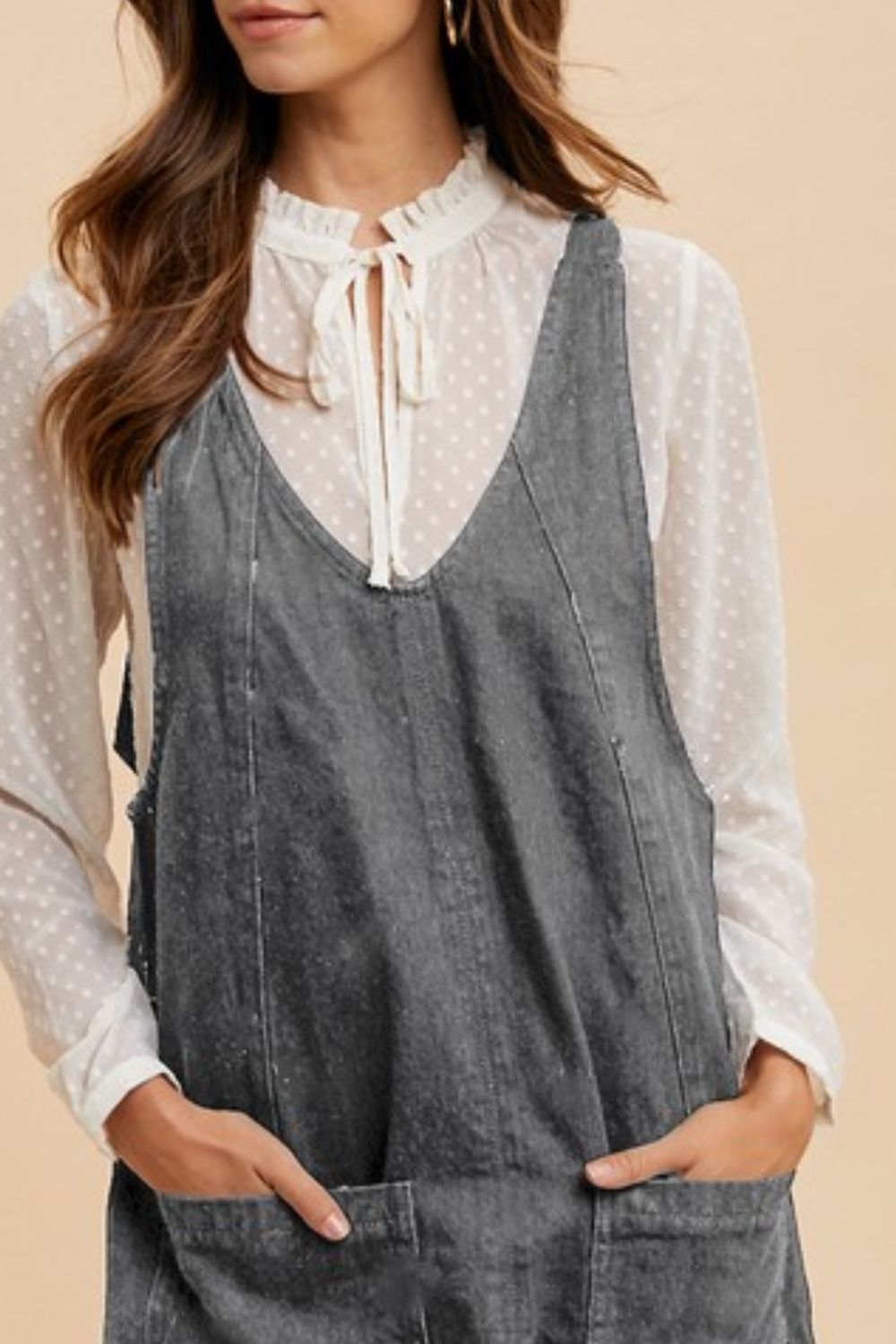 ANNIE WEAR - Denim Overall Mini Dress with Pockets in Charcoal
