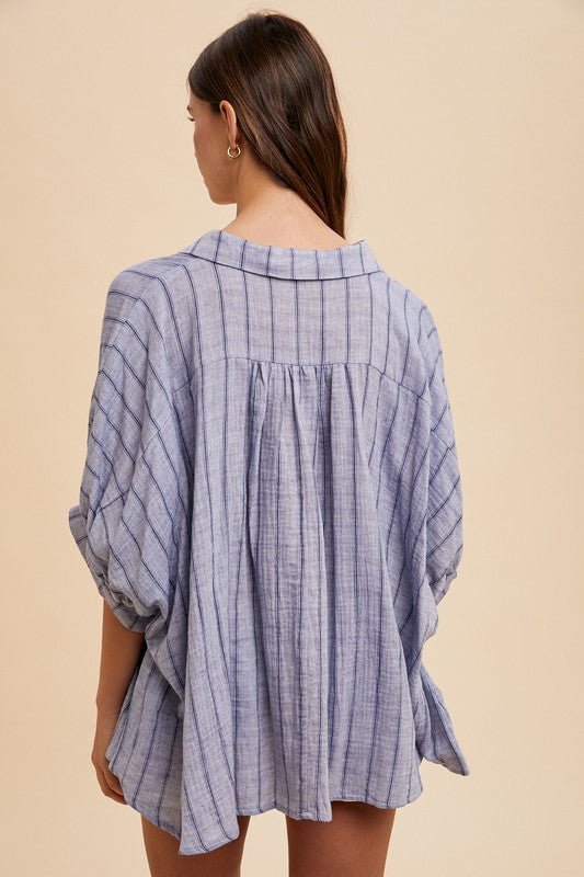 ANNIE WEAR - Dusty Blue Striped Half Sleeve Shirt